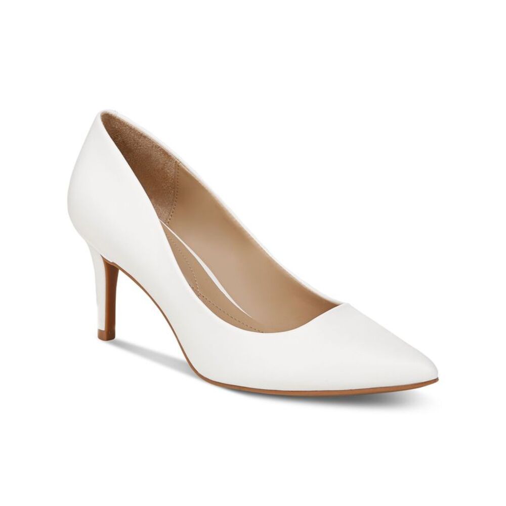 Alfani White Pointed Toe Mid Heel Pumps